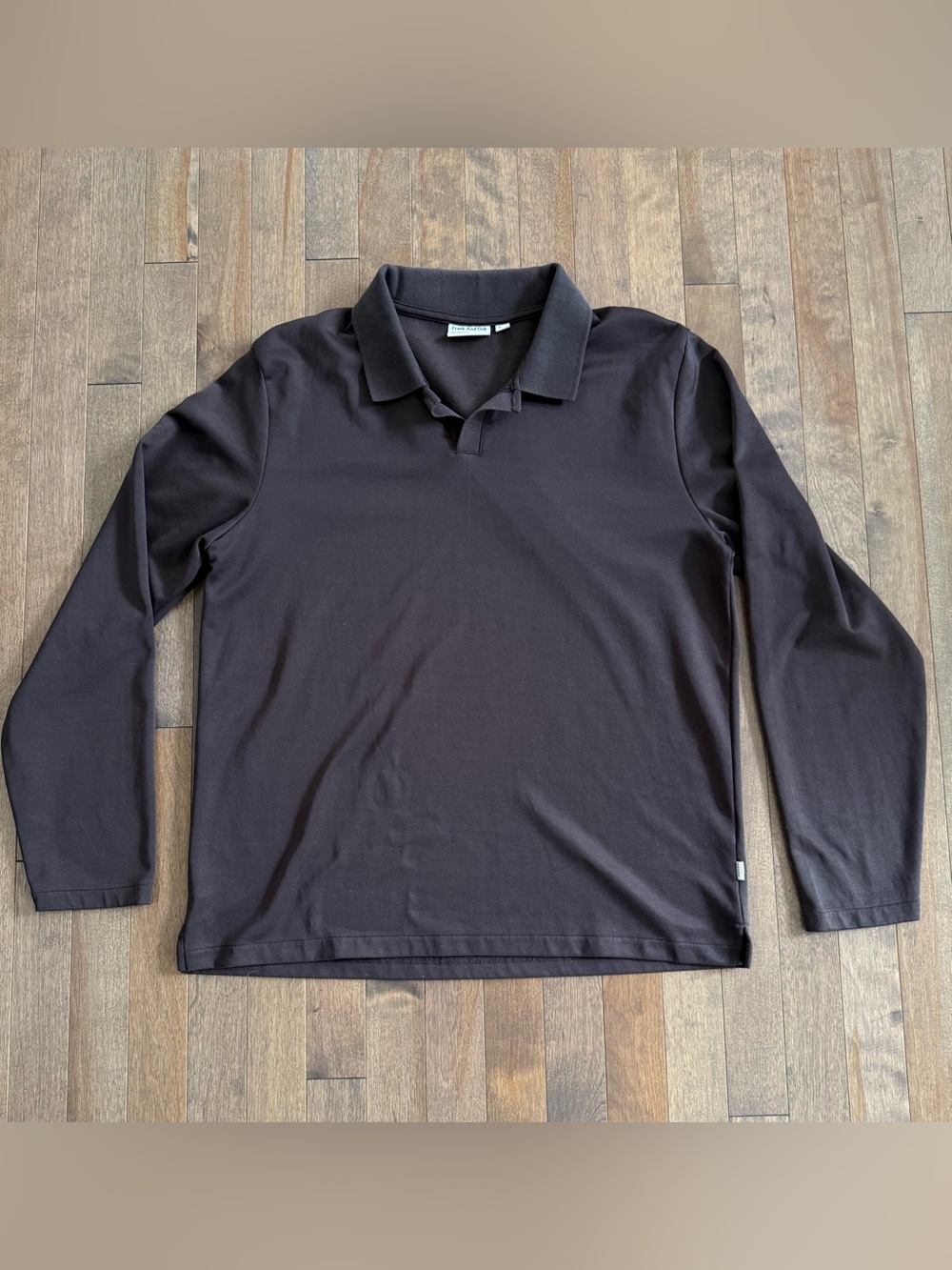 Frank And Oak – Men’s Long Sleeve Polo, Dark Brown, Size L